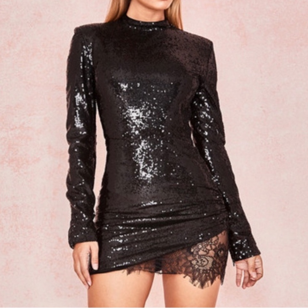House of CB Black Sequin Long Sleeve Dress